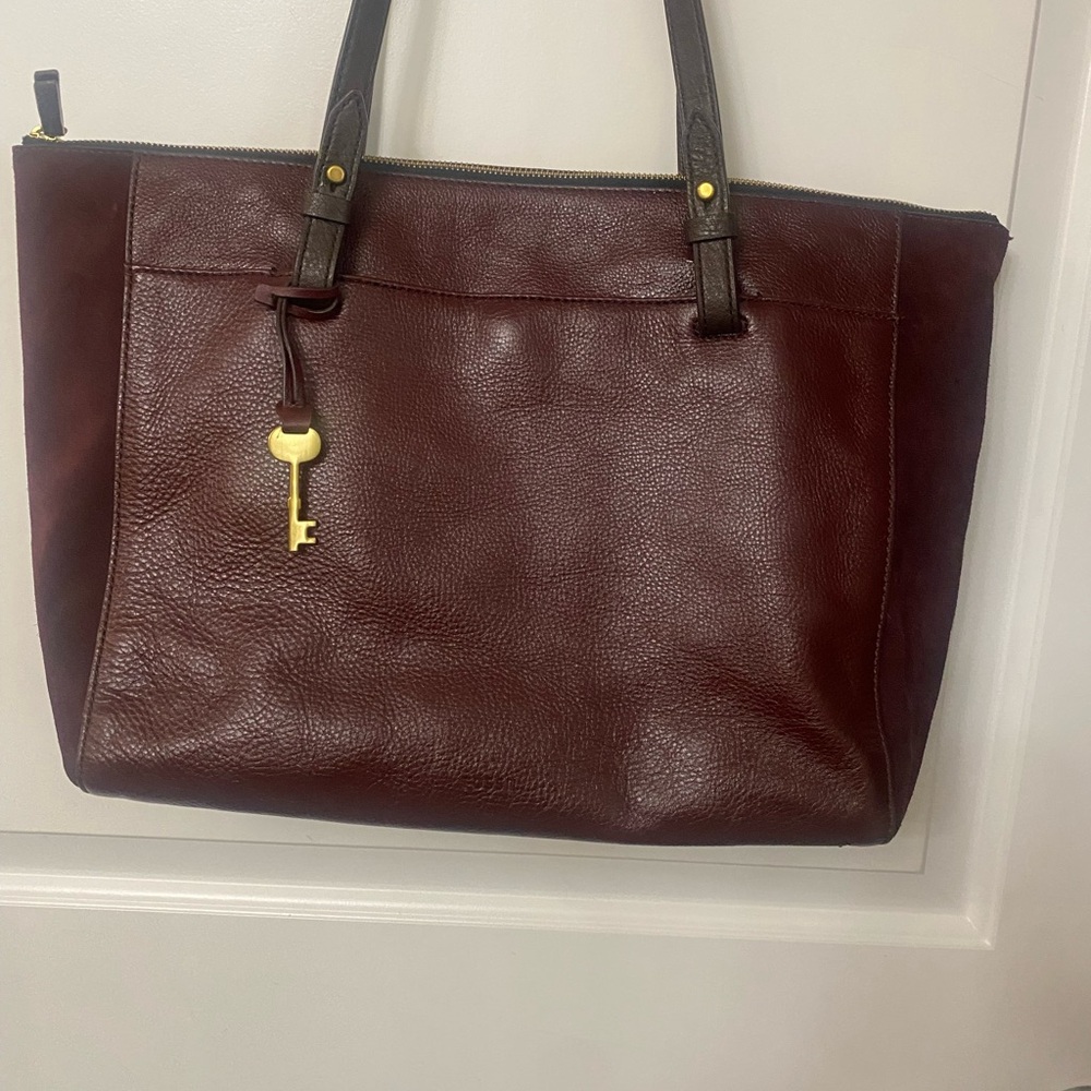 Fossil Rachel Rich Burgundy Leather & Suede Tote